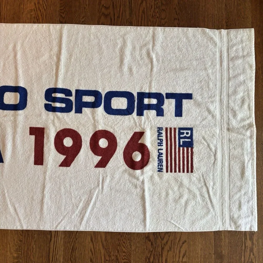Ralph Lauren Polo Sport 1996 American Flag Beach Bath Towel 69”X 34.5” VTG NEW